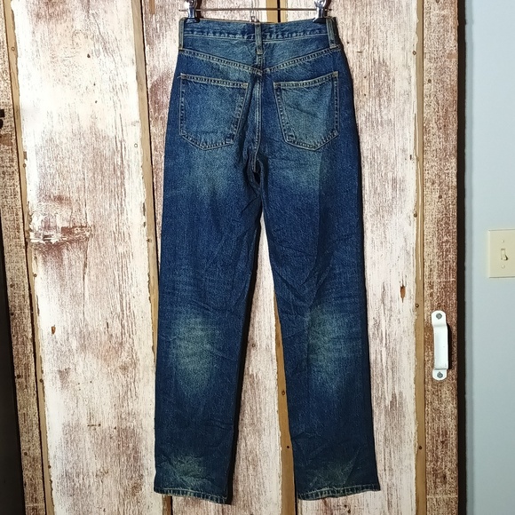 NEW jeans dark wash cross closure button fly straight leg flattering size 0 - Picture 5 of 10